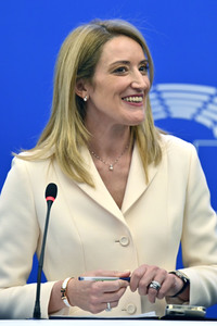 Pressekonferenz mit Roberta Metsola im Europäischen Parlament in Straßburg