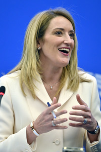 Pressekonferenz mit Roberta Metsola im Europäischen Parlament in Straßburg