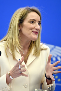 Pressekonferenz mit Roberta Metsola im Europäischen Parlament in Straßburg