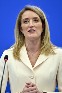 Pressekonferenz mit Roberta Metsola im Europäischen Parlament in Straßburg
