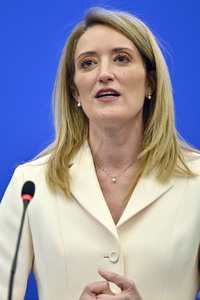 Pressekonferenz mit Roberta Metsola im Europäischen Parlament in Straßburg