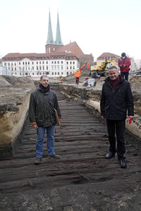 Fototermin mit Klaus Lederer auf der Grabung Molkenmarkt in Berlin