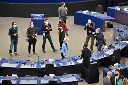 Plenartagung zur militärischen Bedrohung der Ukraine durch Russland im EU-Parlament in Straßburg