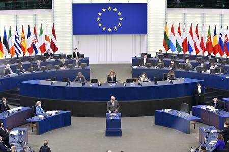 Plenartagung zur militärischen Bedrohung der Ukraine durch Russland im EU-Parlament in Straßburg