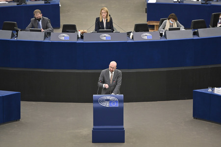 Plenartagung zur militärischen Bedrohung der Ukraine durch Russland im EU-Parlament in Straßburg