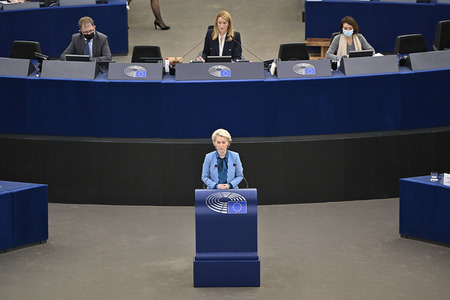 Plenartagung zur militärischen Bedrohung der Ukraine durch Russland im EU-Parlament in Straßburg