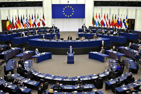 Plenartagung zur militärischen Bedrohung der Ukraine durch Russland im EU-Parlament in Straßburg