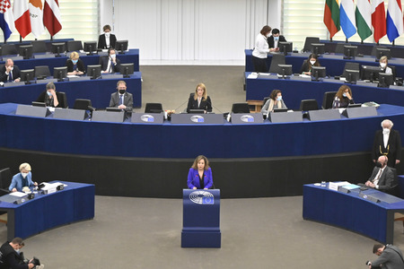Plenartagung zur militärischen Bedrohung der Ukraine durch Russland im EU-Parlament in Straßburg