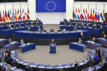 Plenartagung zur militärischen Bedrohung der Ukraine durch Russland im EU-Parlament in Straßburg