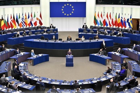 Plenartagung zur militärischen Bedrohung der Ukraine durch Russland im EU-Parlament in Straßburg