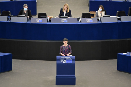Plenartagung zur militärischen Bedrohung der Ukraine durch Russland im EU-Parlament in Straßburg