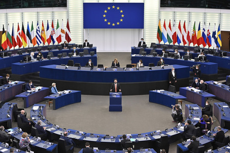 Plenartagung zur militärischen Bedrohung der Ukraine durch Russland im EU-Parlament in Straßburg