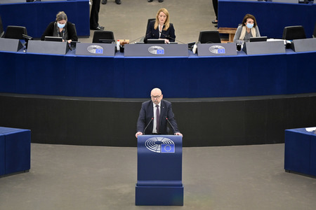 Plenartagung zur militärischen Bedrohung der Ukraine durch Russland im EU-Parlament in Straßburg
