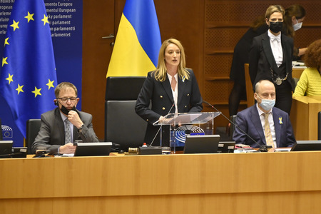 Debatte zur Aggression Russlands gegen die Ukraine im Europäischen Parlament in Brüssel