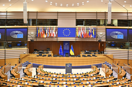 Der Plenarsaal vom EU-Parlament in Brüssel