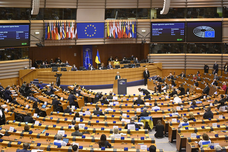 Debatte zur Aggression Russlands gegen die Ukraine im Europäischen Parlament in Brüssel