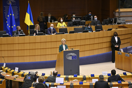 Debatte zur Aggression Russlands gegen die Ukraine im Europäischen Parlament in Brüssel