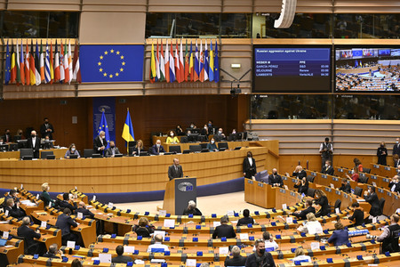 Debatte zur Aggression Russlands gegen die Ukraine im Europäischen Parlament in Brüssel