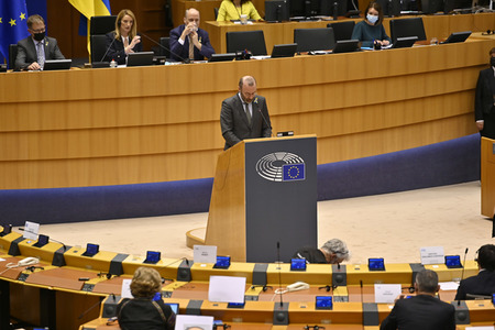 Debatte zur Aggression Russlands gegen die Ukraine im Europäischen Parlament in Brüssel
