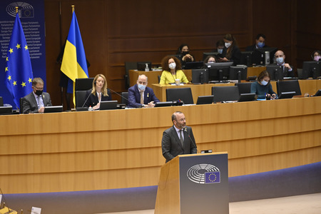 Debatte zur Aggression Russlands gegen die Ukraine im Europäischen Parlament in Brüssel
