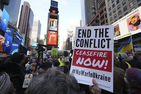 Demonstration gegen ein NATO-Engagement in Europa in New York