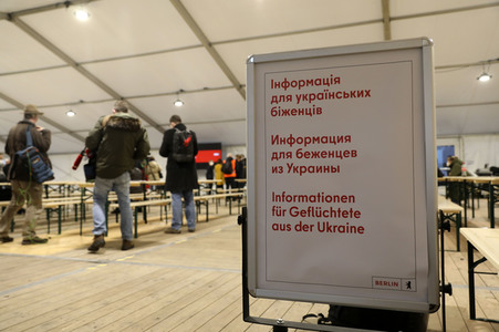 Ankunftszelt für Ukraine-Flüchtlinge in Berlin