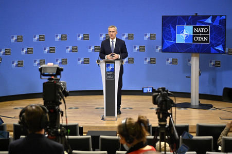 Pressekonferenz mit Jens Stoltenberg im NATO Hauptquartier in Brüssel