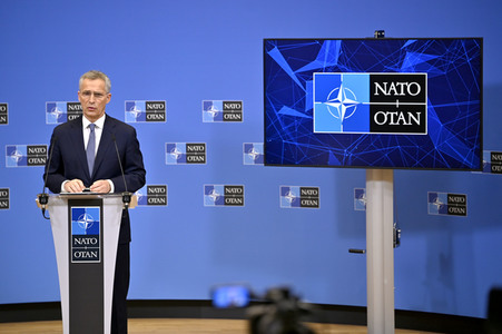 Pressekonferenz mit Jens Stoltenberg im NATO Hauptquartier in Brüssel