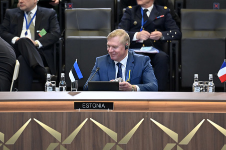 Pressestatement von Kalle Laanet im NATO Hauptquartier in Brüssel