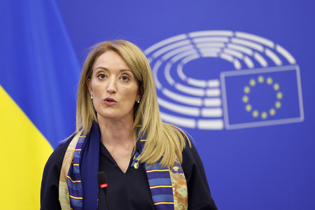 Pressekonferenz zur Sicherheitslage nach dem russischen Einmarsch in die Ukraine im EU-Parlament in Straßburg