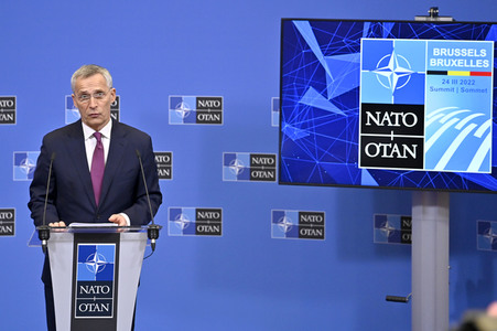 Pressekonferenz mit Jens Stoltenberg im NATO Hauptquartier in Brüssel