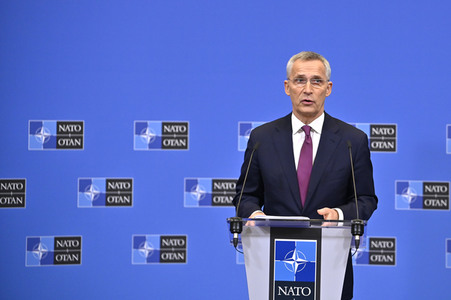 Pressekonferenz mit Jens Stoltenberg im NATO Hauptquartier in Brüssel