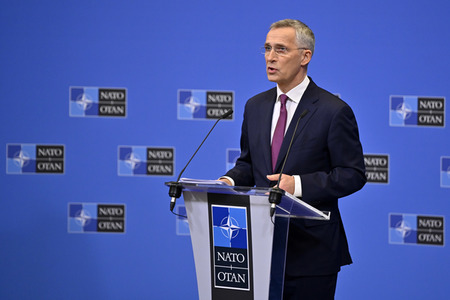 Pressekonferenz mit Jens Stoltenberg im NATO Hauptquartier in Brüssel