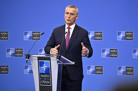 Pressekonferenz mit Jens Stoltenberg im NATO Hauptquartier in Brüssel
