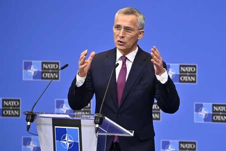 Pressekonferenz mit Jens Stoltenberg im NATO Hauptquartier in Brüssel