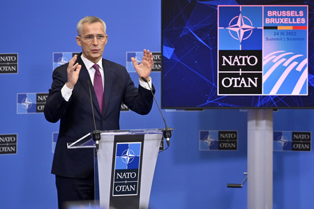 Pressekonferenz mit Jens Stoltenberg im NATO Hauptquartier in Brüssel