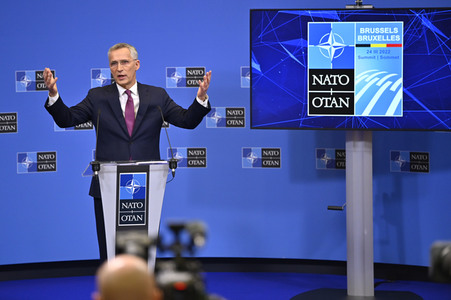 Pressekonferenz mit Jens Stoltenberg im NATO Hauptquartier in Brüssel