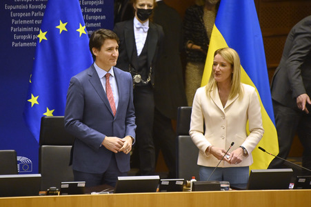 Fototermin mit Justin Trudeau im EU-Parlament in Brüssel