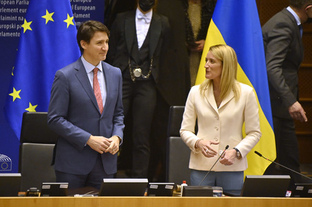 Fototermin mit Justin Trudeau im EU-Parlament in Brüssel