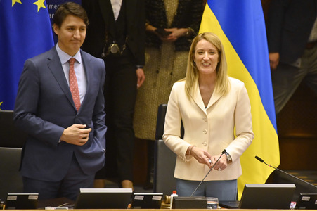 Fototermin mit Justin Trudeau im EU-Parlament in Brüssel