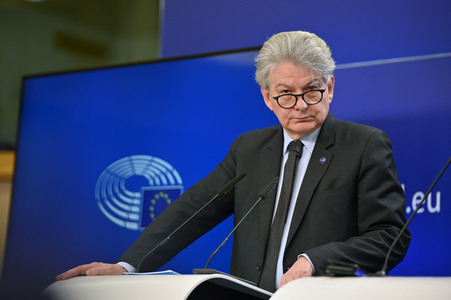 Pressekonferenz zum Gesetz über digitale Märkte im EU-Parlament in Brüssel