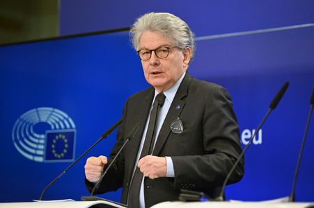 Pressekonferenz zum Gesetz über digitale Märkte im EU-Parlament in Brüssel