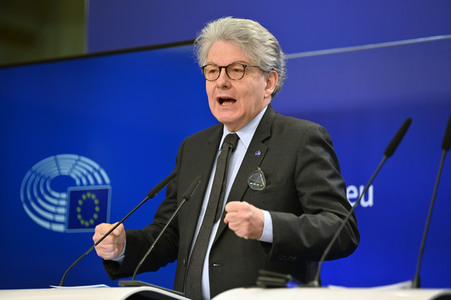 Pressekonferenz zum Gesetz über digitale Märkte im EU-Parlament in Brüssel