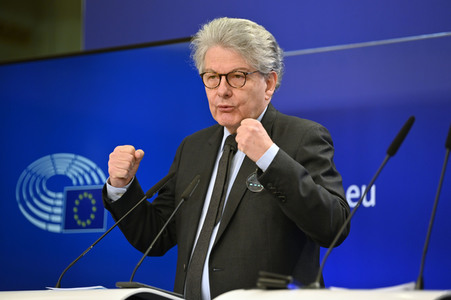 Pressekonferenz zum Gesetz über digitale Märkte im EU-Parlament in Brüssel