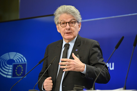 Pressekonferenz zum Gesetz über digitale Märkte im EU-Parlament in Brüssel