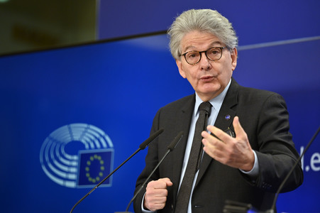 Pressekonferenz zum Gesetz über digitale Märkte im EU-Parlament in Brüssel