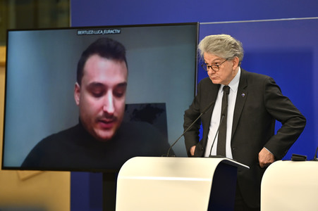 Pressekonferenz zum Gesetz über digitale Märkte im EU-Parlament in Brüssel