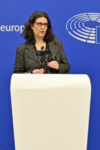 Pressekonferenz mit Gwendoline Delbos-Corfield zur Wahl in Ungarn im EU-Parlament in Straßburg