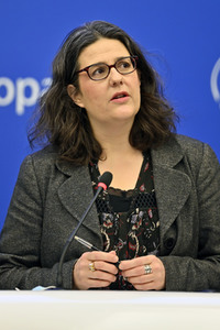 Pressekonferenz mit Gwendoline Delbos-Corfield zur Wahl in Ungarn im EU-Parlament in Straßburg