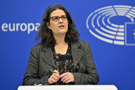 Pressekonferenz mit Gwendoline Delbos-Corfield zur Wahl in Ungarn im EU-Parlament in Straßburg